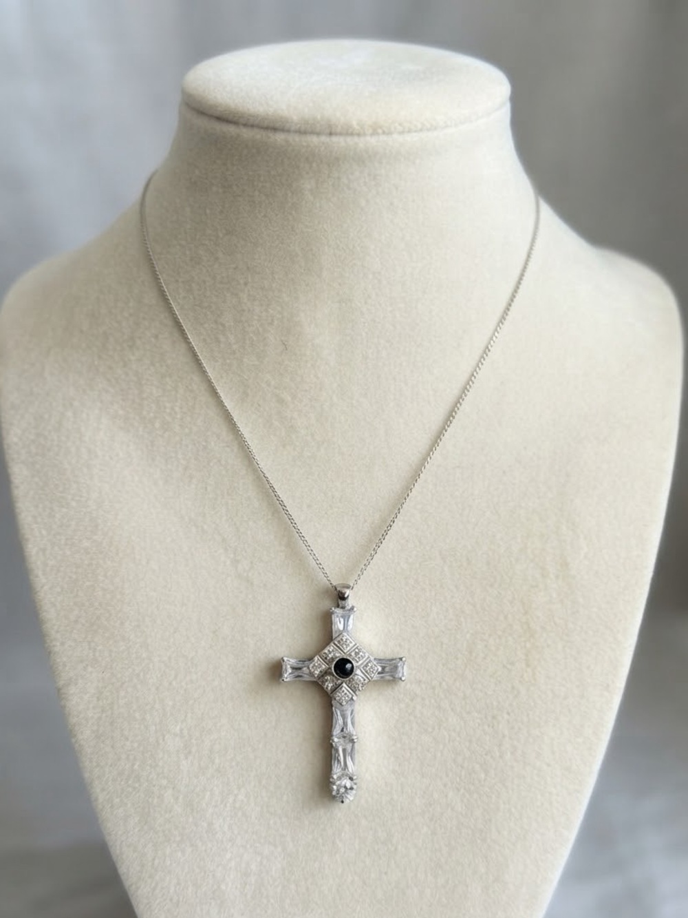 Crystal Cross Necklace 18” .925 Silver Plated Chain NIB